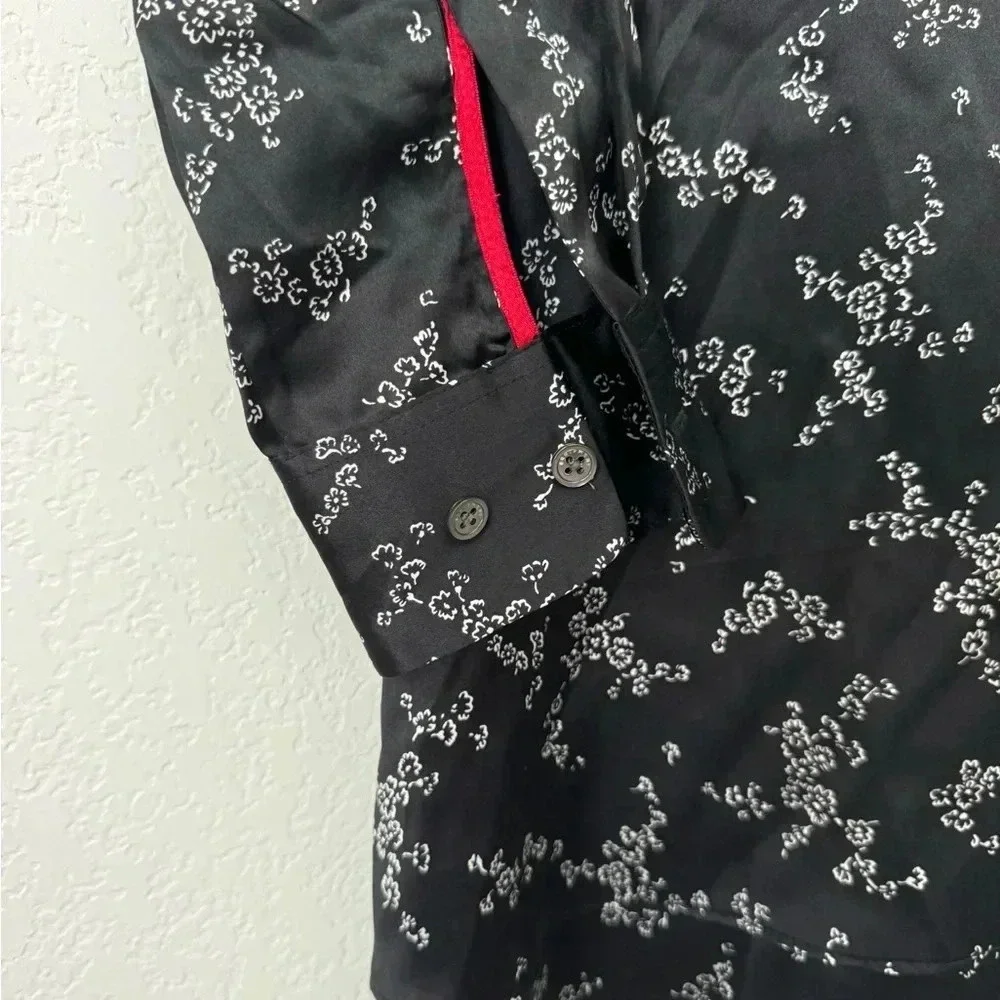 Equipment Natalia Tie Neck 100% Silk Black/White Floral Whimsical Tiered Dress - Picture 8 of 10
